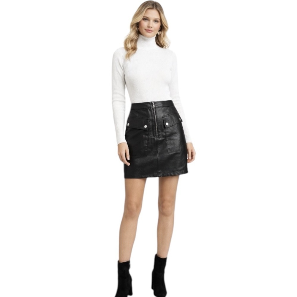 Zara Black Faux Leather Mini Skirt Snap Pocket High Waist Size S NWT